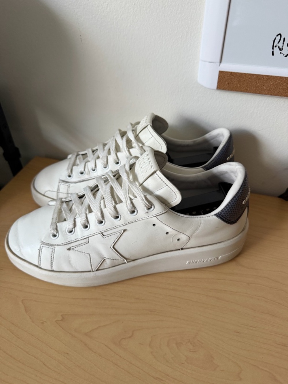 Golden Goose White Leather Sneakers with Navy Heel Tab - Picture 4 of 6